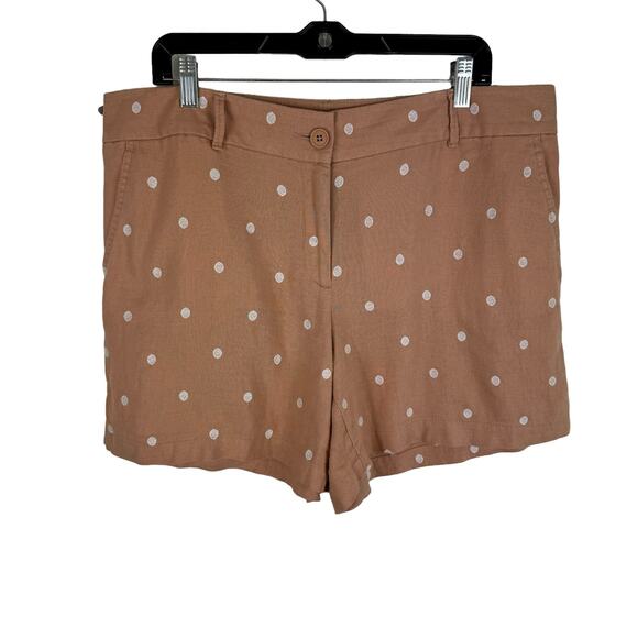 LOFT Orange White Pola Dot Linen Viscose High Rise 6" Shorts Size 12 - Picture 1 of 7